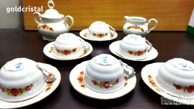 Стар български порцелан чаши за чай захарница латиера , снимка 2 - Антикварни и старинни предмети - 48857046