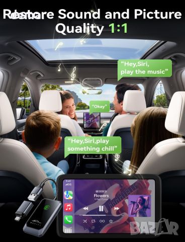 Безжичен адаптер Carplay за Apple, Carplay преобразува кабелен в безжичен CarPlay Dongle, снимка 5 - Аксесоари и консумативи - 45965144