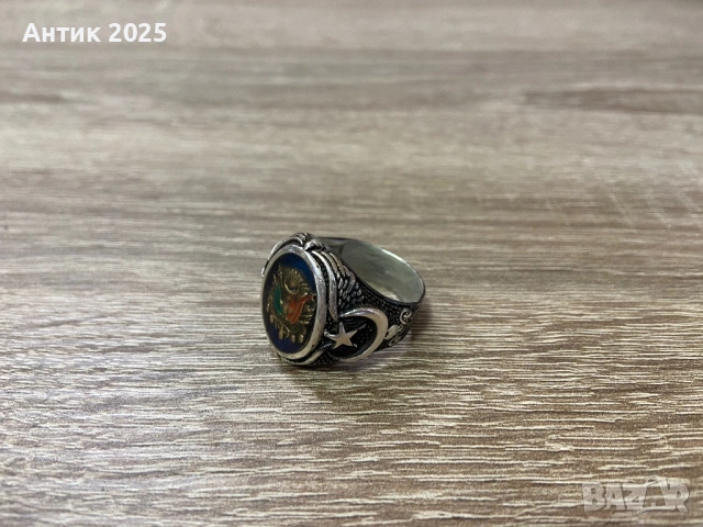 Сребърен мъжки пръстен проба 925 с османски герб и полумесец