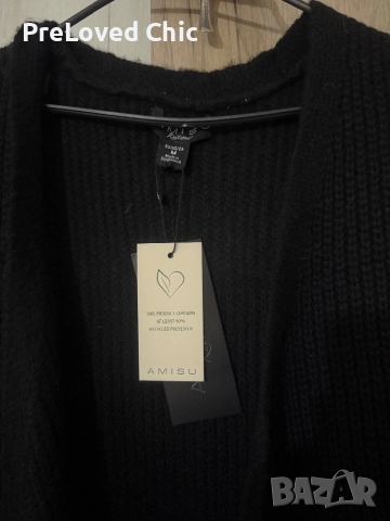 Черна дълга жилетка с коланче , снимка 2 - Жилетки - 52644447