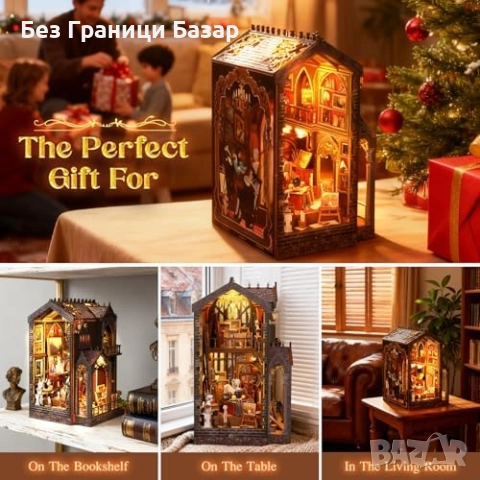 Нова DIY миниатюрна къща арт студио с LED светлина 3D дървен пъзел, снимка 8 - Други - 52821846