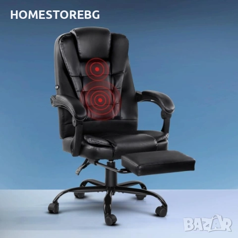 Ергономичен въртящ се офис стол с масаж и поставка за крака на промо цена. 99€, снимка 4 - Столове - 53189763