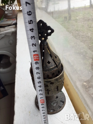 Старо бронзово настолно кандило кадило тамянник , снимка 6 - Антикварни и старинни предмети - 53430004