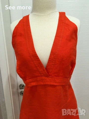 Max Mara 100% лен рокля в цвят корал L, снимка 3 - Рокли - 54051158