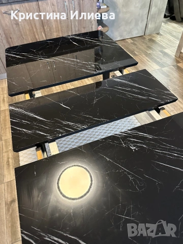 Трапезна стъклена маса четна, мрамор, снимка 6 - Маси - 53358375