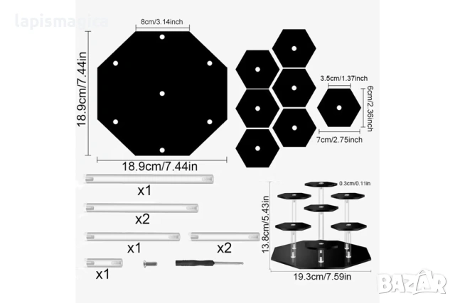 Акрилна стойка с 7 нива – шестоъгълен дизайн - черна или прозрачна, снимка 2 - Други - 53375821