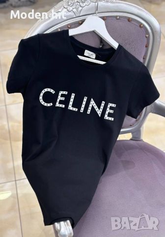 Комплект тениска CELINE реплика и дънкови панталонки с перли, снимка 5 - Комплекти - 46521222