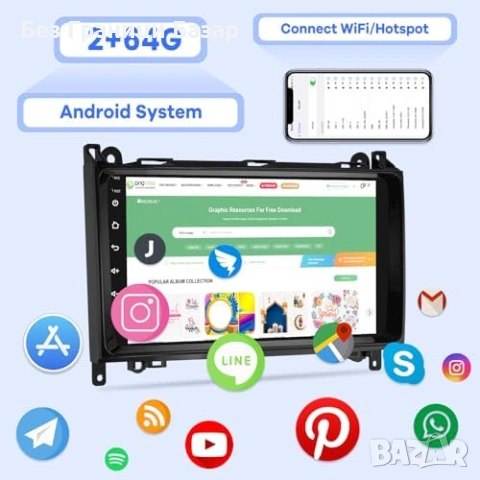 Нова 9″ Android мултимедия за Mercedes Sprinter с CarPlay и GPS за кола, снимка 4 - Друга електроника - 53015687
