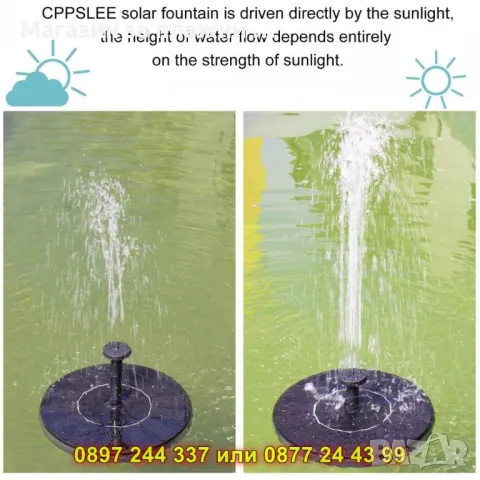 Светещ соларен фонтан с LED светлини – плаващ шадраван за градина - КОД 4480, снимка 3 - Градински мебели, декорация  - 50080729