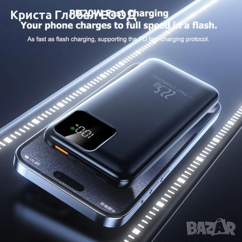 Power Bank CK-027 BLUE 10000 mAh – Компактна преносима батерия, USB-C, Бързо зареждане, снимка 2 - Външни батерии - 51708641