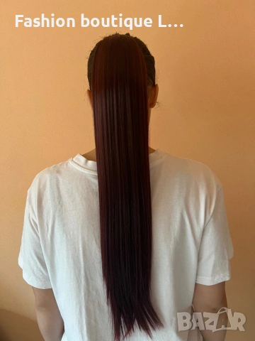 Тъмно лилава коса на екстеншън конска опашка 60 сантиметра 100 грама може да се къдри и изправя ❤️❤️