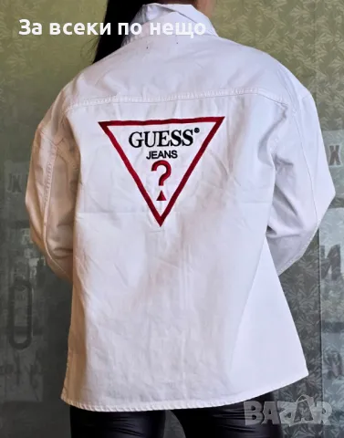 Дамско дънково яке тип риза овърсайз модел с бродирано лого Guess - Налични различни цветове, снимка 3 - Якета - 47199923