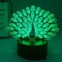 Холограмна 3D LED лампа - Паун,RGB Седемцветен Интелигентен Контрол,USB, снимка 3