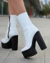 Боти на ток - бяла кожа с черно ходило - 592, снимка 2