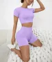 Дамски фитнес спортен екип с къс ръкав в лилаво , снимка 2
