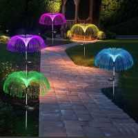 2 броя Соларна LED лампа цветен фонтан от оптични влакна за градина , снимка 1 - Соларни лампи - 45495998