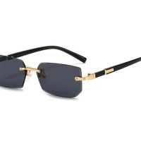 Мъжки черни слънчеви очила без рамки, ретро квадратни слънчеви очила със стилен дизайн, снимка 4 - Слънчеви и диоптрични очила - 45408716
