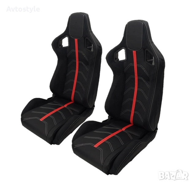 Спортни седалки тип рекаро - черно/червено 2 бр комплект, снимка 1