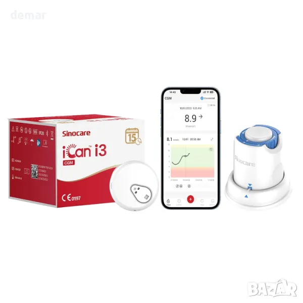 Sinocare iCan CGM, Глюкомер за непрекъснато измерване на кръвна захар, 15 дни, снимка 1