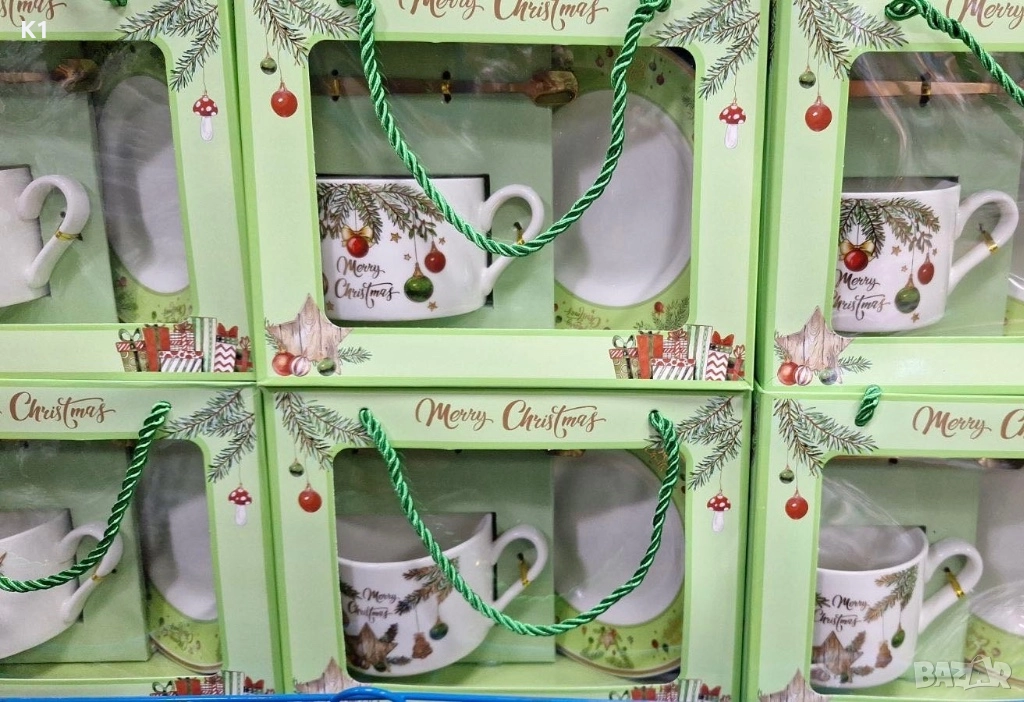 Коледен комплект чиния с чаша и лъжица Merry Christmas, снимка 1