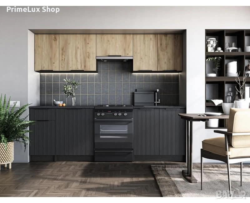 Кухня EMMA 2.40 карбон/дъб артисан/черно , снимка 1