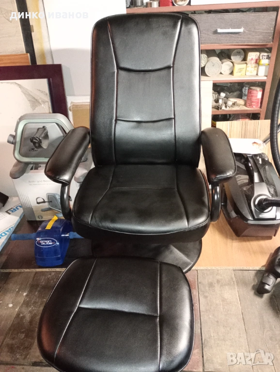 Релакс стол с табуретка кожени, снимка 1