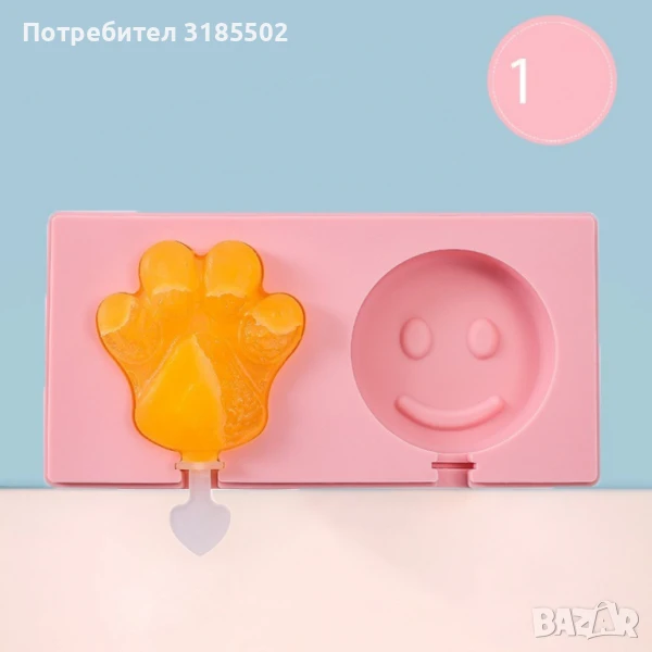Силиконова форма за сладолед за многократна употреба с пластмасови дръжки / Вариант 1: котешка лапа , снимка 1