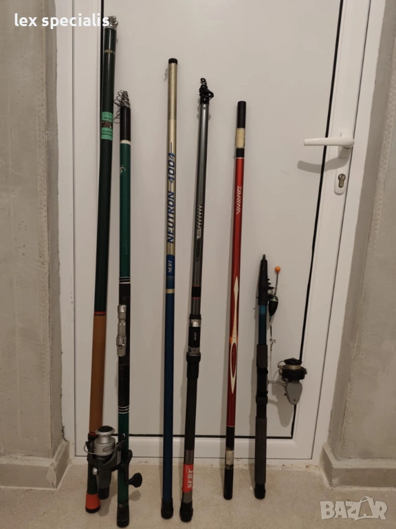 Риболовен комплект от 8 части: Маркови въдици Daiwa и Sert + макари Shimano и Caperlan, снимка 1