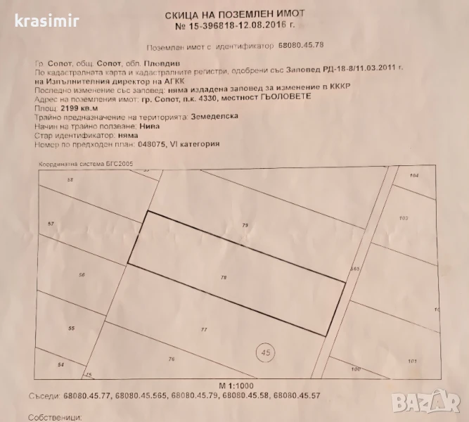 Продавам нива, 2-ва декара в гр. Сопот., снимка 1