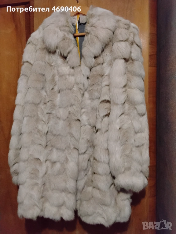 Кожено палто от естествен косъм Сребърна лисица, снимка 1