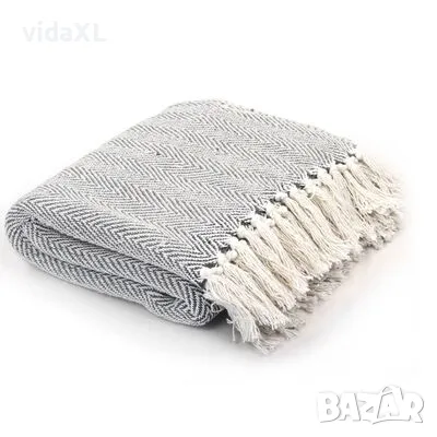 vidaXL Декоративно одеяло, памук, рибена кост, 160x210 см, сиво（SKU:245319）, снимка 1