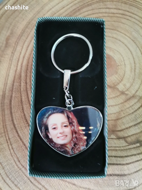 Ключодържател сърце с ваша снимка и послание двустранене, снимка 1