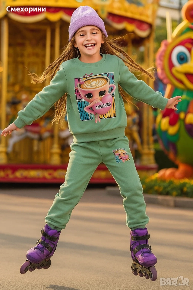 Детски ватирани комплекти Балерина Капучина в зелено, за момиченца от 3г до 8г , снимка 1