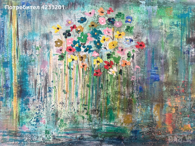 Картина абстрактни цветя / гора / интериорна картина / платно / канаваца, снимка 1