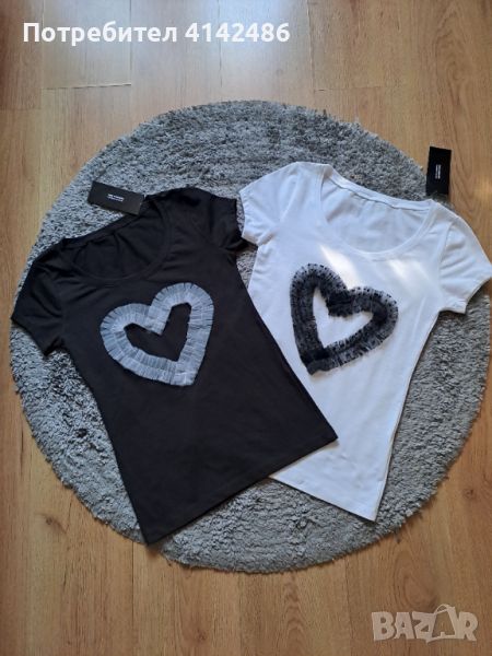 Нови елегантни дамски тениски/Българско качество с ефектно изработено сърце от тюл /Размери:S,M,L,XL, снимка 1
