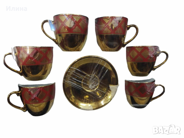 Комплект от 6 бр. чаши за кафе + 6 бр. чинийки, снимка 3 - Чаши - 44995549