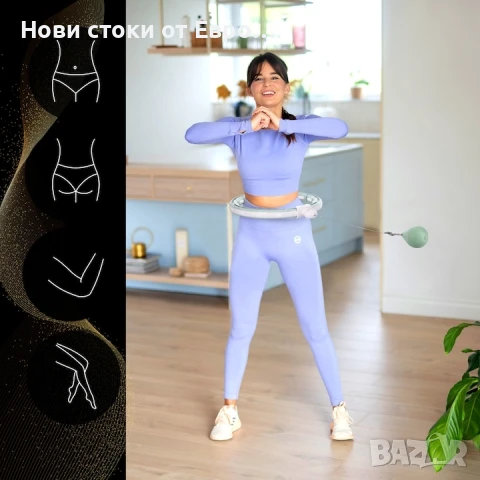 Фитнес обръч, за тренировка Hula Hoop, С тежести и брояч, GREEN, снимка 5 - Спортна екипировка - 50820901