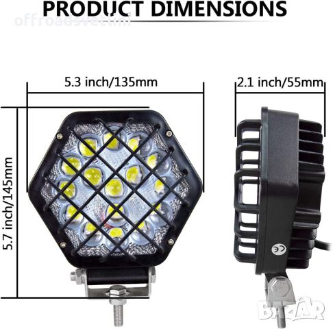 13.5 см 48W Диоден Халоген с Решетка Фар с Решетка Прожектор 12V 24V, снимка 2 - Аксесоари и консумативи - 45696682