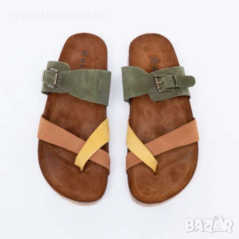 🥁 Намаление - Цветни дамски летни чехли от естествен набук | Марка Tuasolea, снимка 1