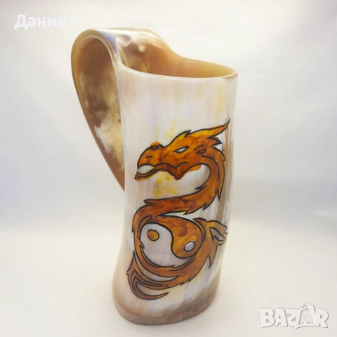 Чаши  от истински биволски рог и гравюри с викингски мотиви - тип халба, снимка 2 - Други - 53216189