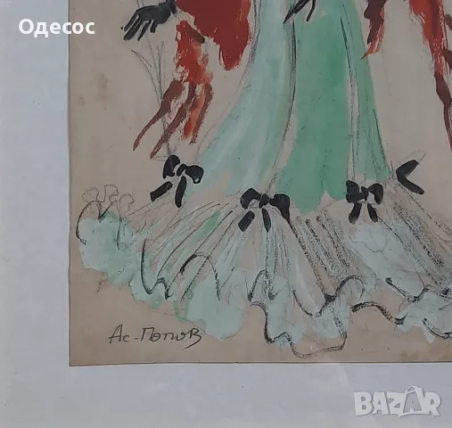 Стара картина гваш на худ. Асен Попов(1895-1976)., снимка 3 - Антикварни и старинни предмети - 49831100
