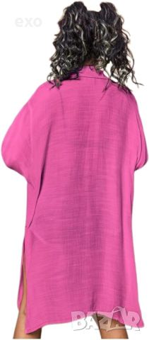 Розова риза, плажна риза, Дълга дамска риза, Розова туника, снимка 4 - Туники - 46383763