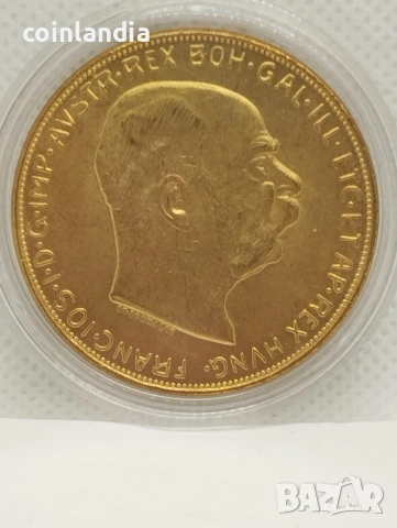 позлатена монета 100 корона репродукция , снимка 2 - Нумизматика и бонистика - 53290193