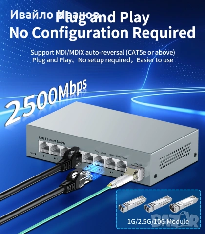 комутатор 2,5Ghz switch 5+1 или 8+1 порта, снимка 8 - Суичове - 53701965