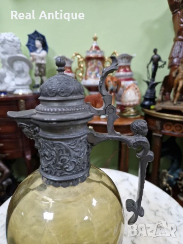 Стара рядка антикварна османска гарафа декандер метал стъкло , снимка 4 - Други ценни предмети - 51029298