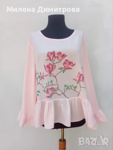 Ефирна блуза с ръчно рисувана Магнолия