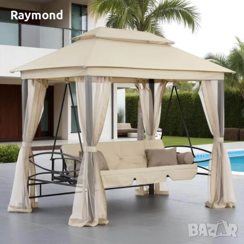 Луксозна градинска люлка Marbella с шатра и мрежа – трансформираща се в легло, снимка 6 - Градински мебели, декорация  - 51188226