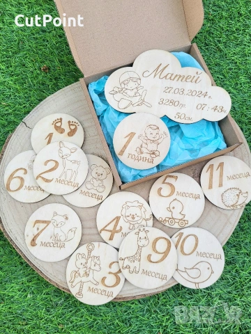 Бебешки дървени месечинки.Подарък за погача. Интересен подарък за бебе, снимка 13 - Други - 53787745