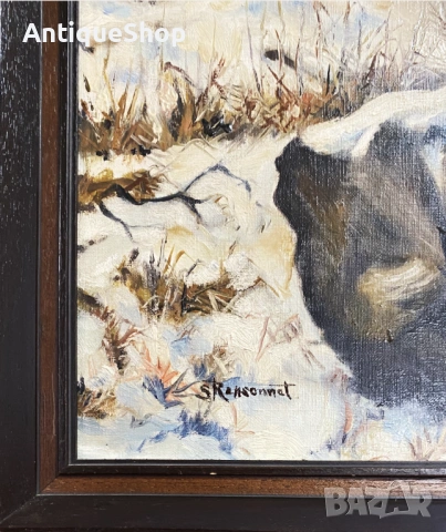 Картина. Зимен пейзаж. Масло върху канава. , снимка 3 - Картини - 54086643