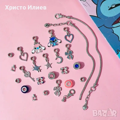 Коледен календар с гривна тип пандора талисмани със стич 24 изненади, снимка 4 - Бижутерийни комплекти - 51808188